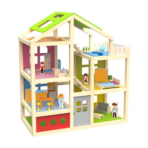 Villa de poupée en bois classique du monde, 28dlg.