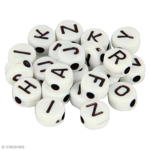 Perles alphabet Rondes - Blanc et noir - 6 mm - 300 pcs environ