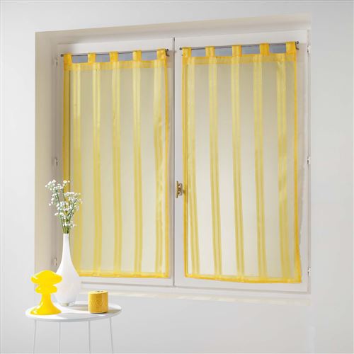 Paire droite passants 2 x 60 x 90 cm voile rayures jacquard bandas Jaune