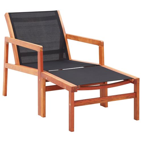 Chaise longue - Eucalyptus solide et textil&egrave;ne - Noir