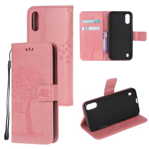 Etui en PU chouette rose pour votre Samsung Galaxy A01