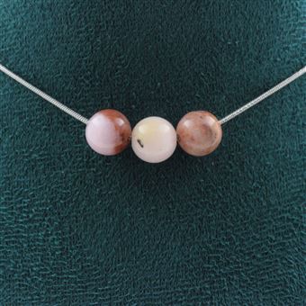 Collier 3 Perles Azurite Chrysocolle 8 Mm - Chaîne Acier Inoxydable - A Bijoux