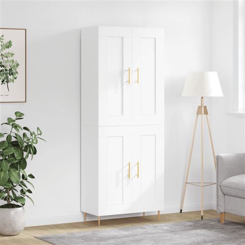vidaXL Buffet Haut, Armoire de Rangement avec Pieds, Meuble de Rangement, Organisateur Salon Salle de Séjour, Blanc Bois d'Ingénierie