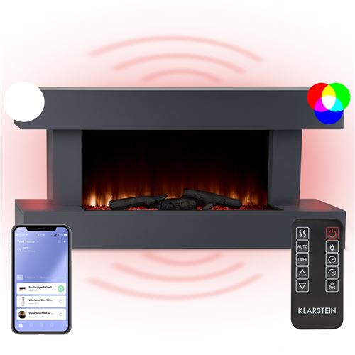 Chauffage Électrique - Klarstein Studio Light & Fire 1 Smart - Fausse Cheminée - 1000/2000W - Connecté - Noir