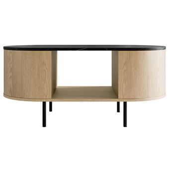 Sansa - table basse 100 cm - 1 niche - plateau effet marbre - Bois / Noir - 1