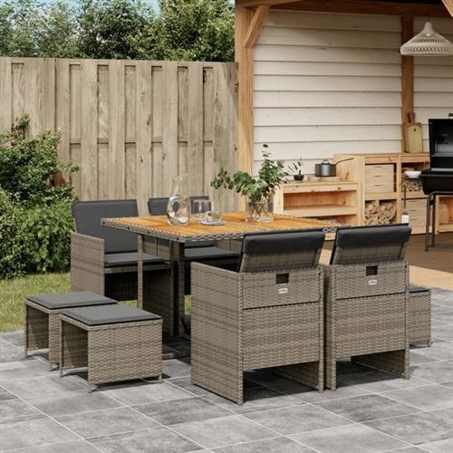 Non Communiqué Gris Vidaxl Ensemble À Manger De Jardin 9 Pcs Coussins Résine Tressée 3277729