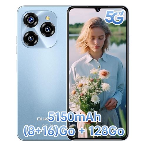 OUKITEL C50 Téléphone Portable Débloqué 2024 - Smartphone Android 14 Écran 6.8 Smartphone Pas Cher 8Go+128Go/TF 1To Octa Core Batterie 5150mAh Smartphone Débloqué 5G Dual SIM- BLEU