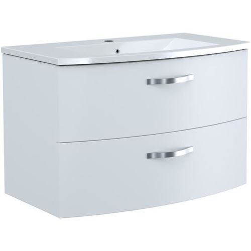 Ensemble Meuble de salle de bain 2 tiroirs + Vasque - Blanc - L 80,5 x P 46 x H 14 cm - BENT