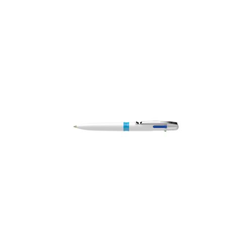 Stylo Schneider Take 4 stylo à bille multifonctions (4 couleurs, plastique recyclé, recharges remplaçables) blanc-bleu clair, Boîte de 10