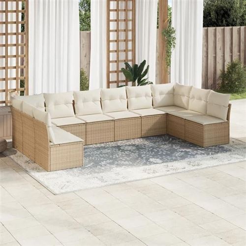 Beige 10 personnes 10 pieces resine tressee salon de jardin modulable