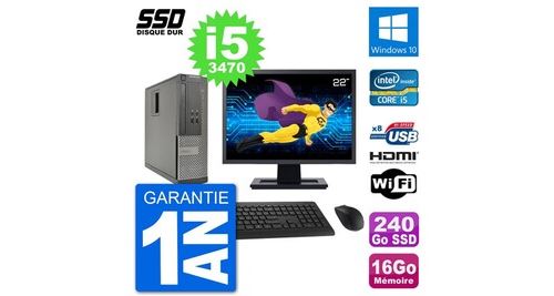 Pc dell 3010 sff ecran 22" intel i5-3470 ram 16go ssd 240go hdmi windows 10 wifi