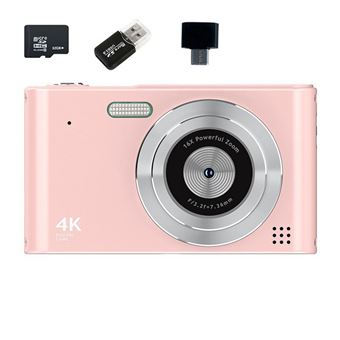Appareil photo numérique compact SZSMART C15 écran 2,4 pouces 1080P HD zoom 16X pour enfant et adulte Carte mémoire 32G - Rose - 1