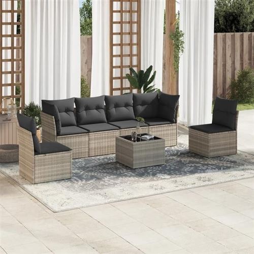 Salon de jardin modulable Vidaxl resine tressee gris 7 pieces x 234 x 69