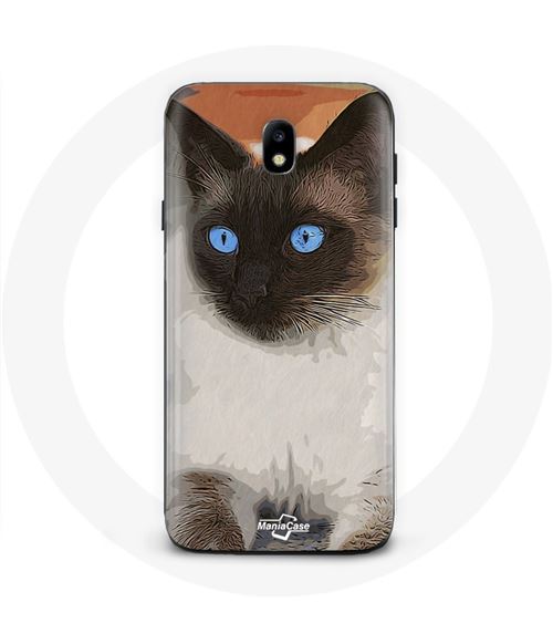 Coque pour Samsung Galaxy J7 2017 Siamois Noir et blanc Yeux Bleus Maniacase