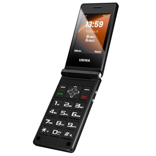 Téléphone clapet double écran Batterie 1200mAh Double Sim Avizar Noir