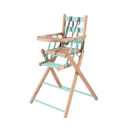 Combelle - Chaise haute bébé pliante en bois Sarah - bicolore vert menthe