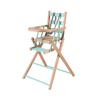 Combelle - Chaise haute bébé pliante en bois Sarah - bicolore vert menthe - 1