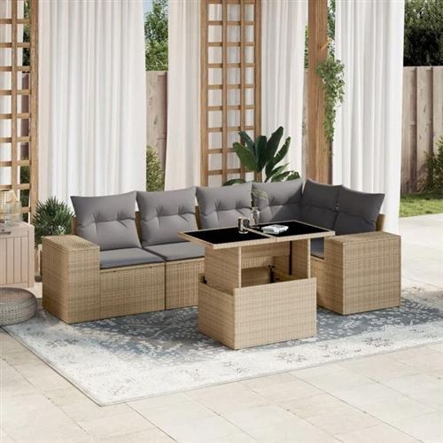 Non Communiqué Beige Salon De Jardin Modulable Vidaxl Rotin 6 Pieces 62 X 62 X 69 Cm
