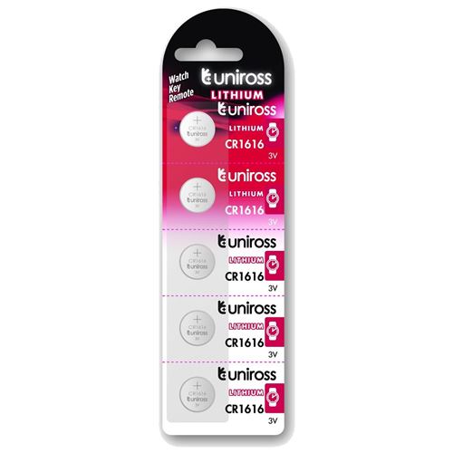 UNIROSS Pack de 5 Piles Lithium CR1616, 3V