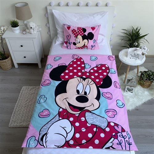 Parure de lit bébé Disney Minnie Mouse rose 100x135 couette + oreiller 40x60  cm, 100% coton