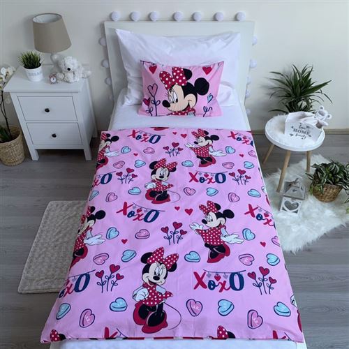 Parure de lit bébé Disney Minnie Mouse rose 100x135 couette +