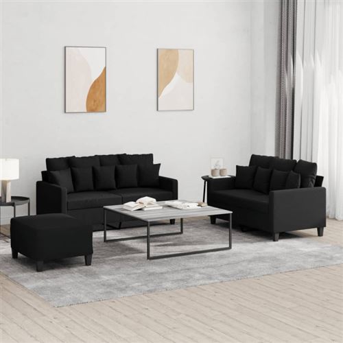 Non Communiqué Noir Ensemble De Canapés 3 Pcs Avec Coussins Tissu