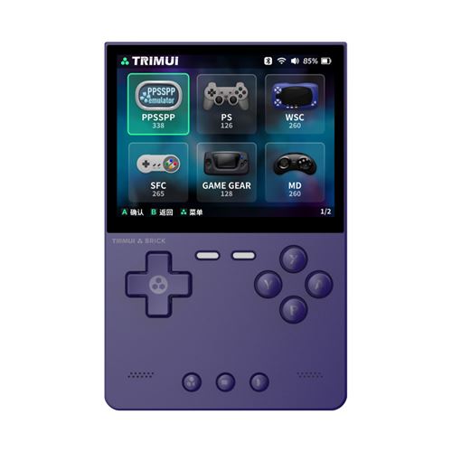 Console de jeu SZSMART Trimui Brick 3,2 pouces, système open source 128 Go - Violet