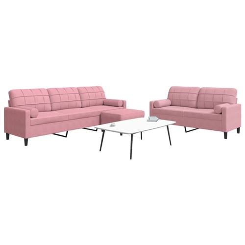 VIDAXL - Canapé droit - Ensemble 3 pièces - Velours - Rose - Image 2