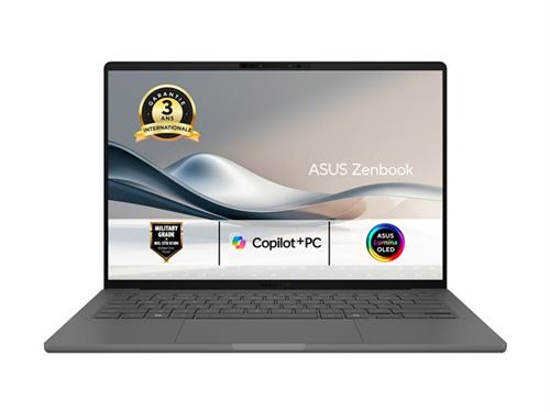 Asus Zenbook A14 OLED Ux3407Qa-Qd343X - Copilot+ PC - Snapdragon X - X1-26-100 / Jusqu'À 2.97 Ghz - Win 11 Pro - Qualcomm Adreno - 32Go Ram - 1To SSD Nvme - 14" OLED 1920 X 1200 - Wi-Fi 6E, Bluetooth - Islande/Gris