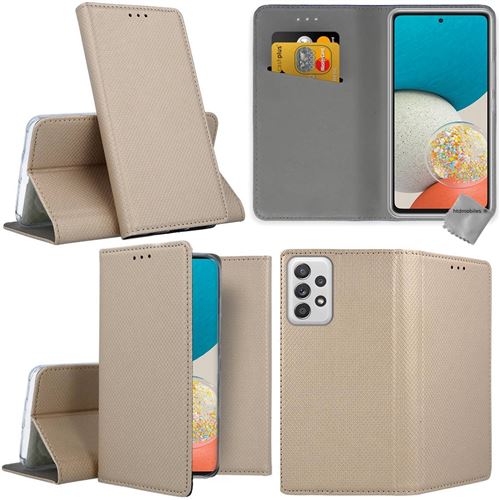 Housse etui portefeuille avec coque intérieure en silicone pour Samsung Galaxy A53 5G - verre trempe inclus - OR MAGNET - htdmobiles
