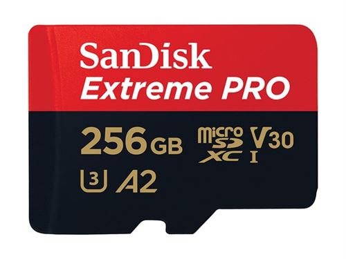 SanDisk Extreme Pro - Carte mémoire flash (adaptateur microSDXC vers SD inclus(e)) - 256 Go - A2 / Video Class V30 / UHS-I U3 / Class10 - microSDXC UHS-I