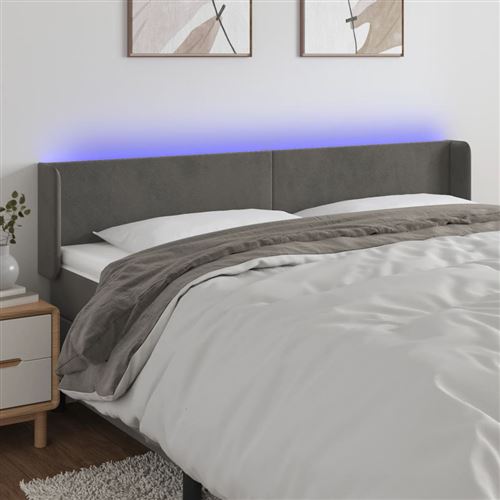 vidaXL Tête de lit à LED Gris foncé 183x16x78/88 cm Velours3123017