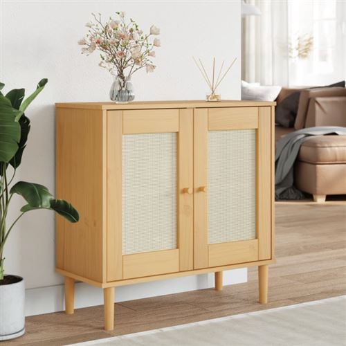 Non Communiqué Marron Buffet Senja Aspect Rotin 80X35x80 Cm Bois Massif De Pin