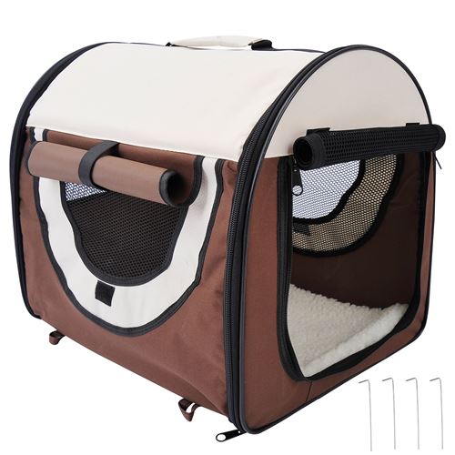 Sac de transport pour chien chat pliable marron beige