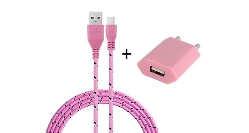 Pack Chargeur pour SAMSUNG Galaxy Core Prime Smartphone Micro-USB (Cable Tresse 3m Chargeur + Prise Secteur USB) Murale Android (ROSE PALE)