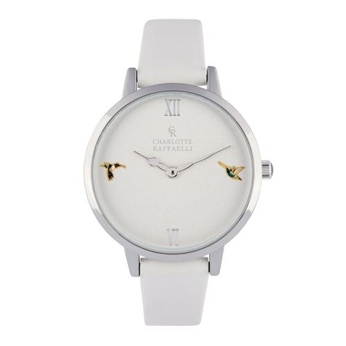 Montre Femme Charlotte Raffaelli à Quartz Cadran Blanc 36mm Et Bracelet Argenté En PU CRS18009