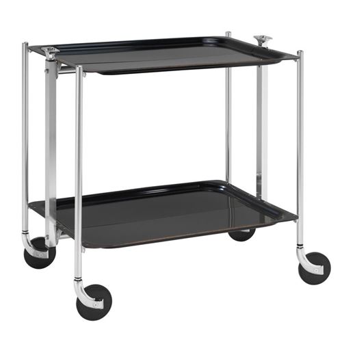 Table roulante pliable - 2 plateaux - Noir