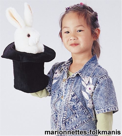 Marionnette en forme de lapin dans grand chapeau de folkmanis