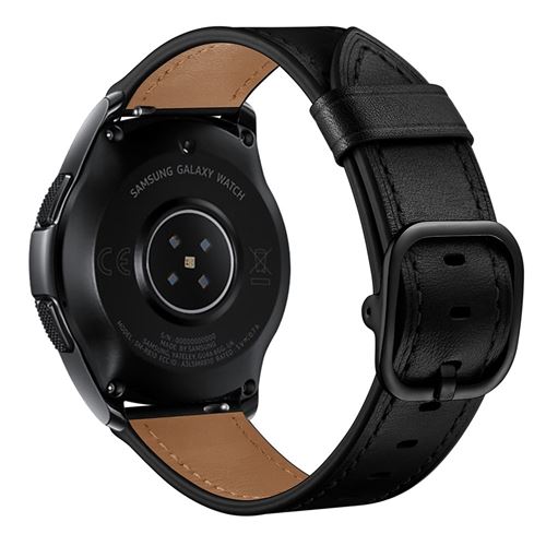 Bracelet en cuir véritable Style DS noir pour votre Samsung Galaxy Watch 3 45/46mm
