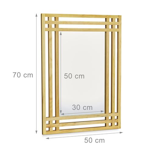 Miroir en bois de pin fixation murale salle de bain 70 x 50 cm