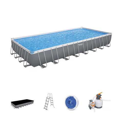Piscine tubulaire BESTWAY - Ambre - gris foncé grande piscine rectangulaire 10x5m avec pompe de filtration à sable échelle et bâche de protection