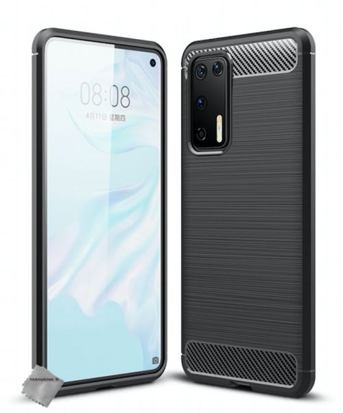 Coque silicone gel carbone pour Huawei P40 avec verre trempe - NOIR