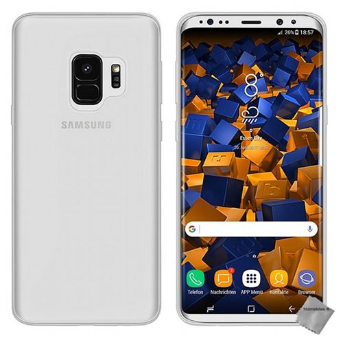 Housse etui coque pochette silicone gel fine pour Galaxy S9 avec verre trempe - BLANC TRANSPARENT