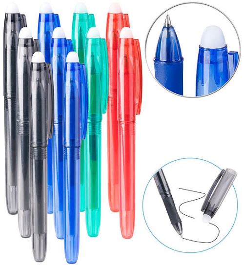 10 stylos à encre invisible avec gomme en 4 couleurs