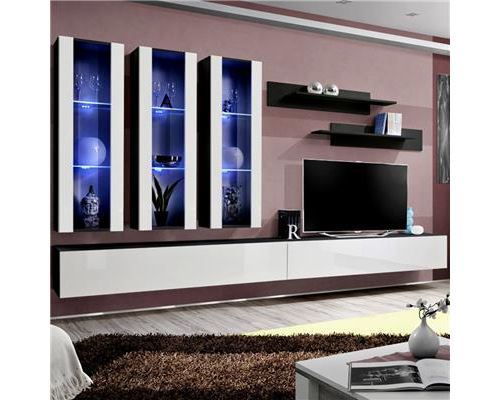 Ensemble meuble TV blanc et noir PIAZZA - L 320 x P 40 x H 190 cm