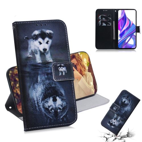 Etui en PU peau d'impression petit loup pour votre Huawei Honor 9X/9X Pro