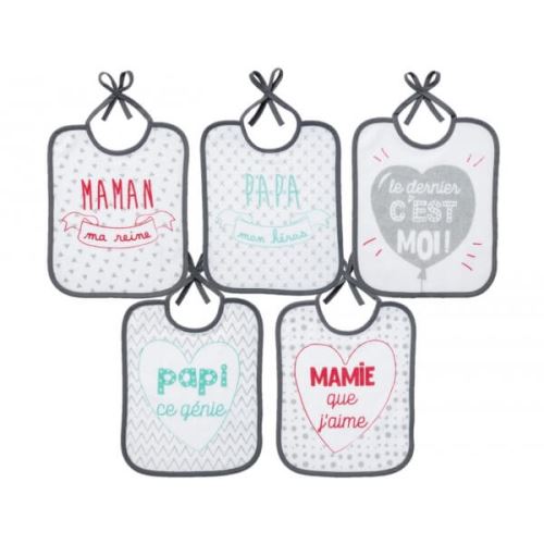 Lot de 5 bavoirs naissance message famille - babycalin