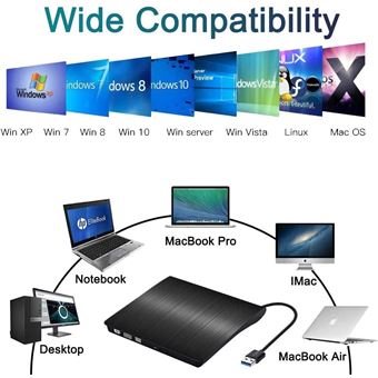 VSHOP® Lecteur DVD Blu Ray USB 3.0 Externe Graveur Bluray, Portable CD DVD  Player pour Mac, Windows 7 8 10, PC - Cdiscount TV Son Photo