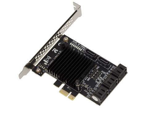 Carte Controleur PCI Express PCIe vers SATA 3 6G. 8 Ports avec CHIPSET MARVELL 88SE9215 ET JMB575 - PCIe 2.0 1x