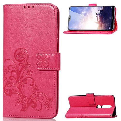 Etui en PU motif de trèfle rose pour votre Nokia 6.1 Plus/X6 (2018)